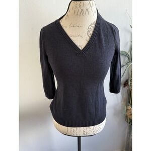 St. John Sport Women's Black V Neck 3/4 Sleeve Wool Blend Knit Top Petite Size P